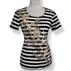 Rebecca Malone Nautical Striped T Shirt Top Size SP Sailor Seashell Beach Anchor